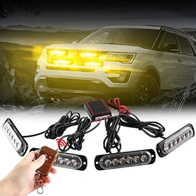 Afbeelding van 4x6 LED Auto Emergency Strobe Tag Licht 4 in 1 Oppervlaktemontage Grill Waarschuwing Externe Met Draadloze Afstandsbediening Voor Vrachtwagen Trailer DC12V Amber