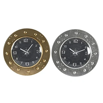 Afbeelding van Muurklok DKD Home Decor 48,5 x 6 cm Kristal Zilverkleurig Zwart Gouden Ijzer (2 Stuks)