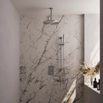 Afbeelding van BRAUER Brushed Edition thermostatische inbouw regendouche 3 weg omstelling SET 42 met 30 cm douchekop en plafondarm staaf handdouche doucheslang
