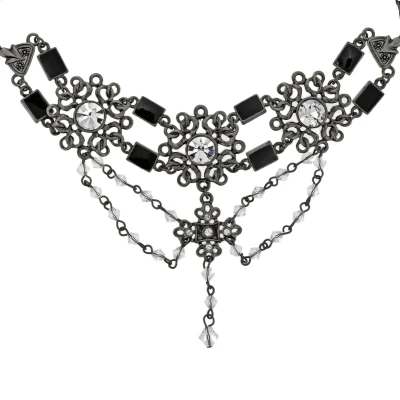 Afbeelding van Behave Ketting antiek zilverkleur met bloem hangers