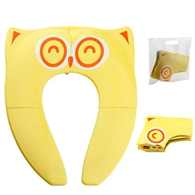 Afbeelding van Gimars Opvouwbare zindelijkheidstool trainingszitje voor baby/kinderen, upgrade, draagbaar, op reis, babytoilet, met 6 antislip siliconen pads en draagtas (geel)