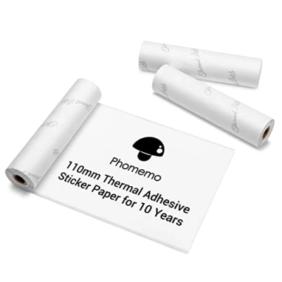 Afbeelding van Phomemo 110 mm wit zelfklevend thermo stickerpapier, compatibel met M04S/M04AS draadloze mobiele telefoonprinter, 110mm x 3,5m voor tijdschriften, educatieve stickers, 3 rollen