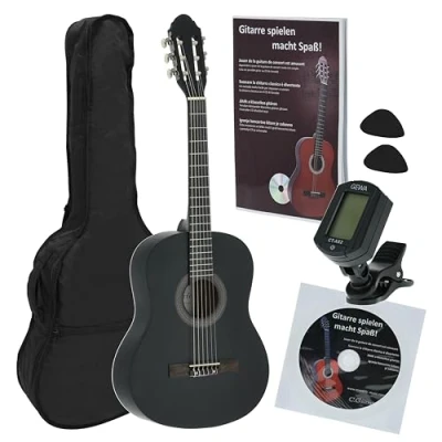 Afbeelding van Navarrez NV14PK klassieke gitaar starterset 3/4 zwart incl. Gig Bag, plectrums, leerboek en cd, clip tuner