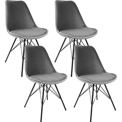 Afbeelding van Kick kuipstoel Velvet grijs zwart frame set van 4
