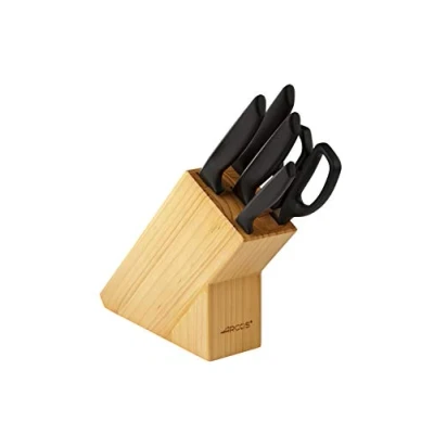 Afbeelding van Arcos 815000 Serie Niza keukenmessenset 5 stuks (4 messen + 1 schaar) lemmet nitrum roestvrij staal handgreep polypropyleen houten blok, zwart