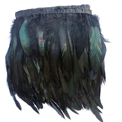 Afbeelding van Sowder Haan hackle veer franje trim 5 7 inch in breedte Pack van Yards (zwart)