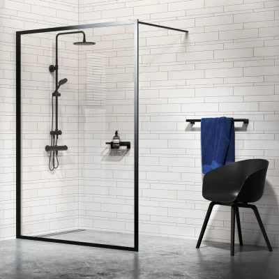 Afbeelding van Sealskin Contour inloop douche type A3 118 cm breed, 200 hoog, zwart, 6 mm helder veiligheidsglas