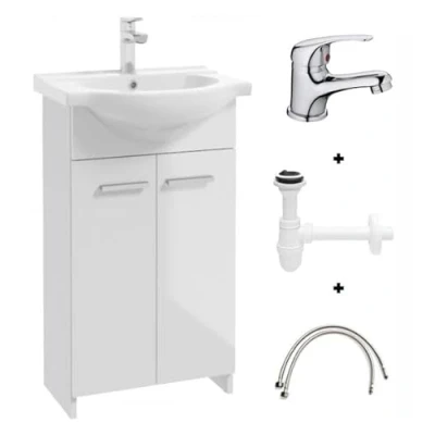 Afbeelding van Deftrans Domodomo Badkamerkast met wastafel, 85 x 45 26 cm, witte wastafelkast, keramische wastafelset, staande kast voor kleine badkamer