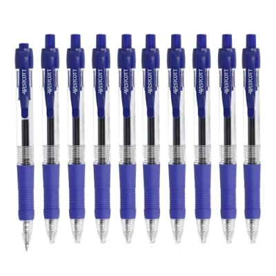 Afbeelding van Westcott E 712638 00 Gelpen, blauw, 10 stuks, voordeelverpakking van navulbaar met ISO G2 vulling, zachte en nauwkeurige gel balpen 0,4 mm lijndikte, ergonoom handvat