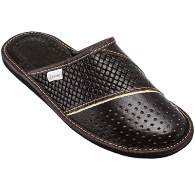 Afbeelding van Herenpantoffels Huisschoenen Leer Thuis Instappantoffels Herenslipper M66 (42 EU, Bruin)