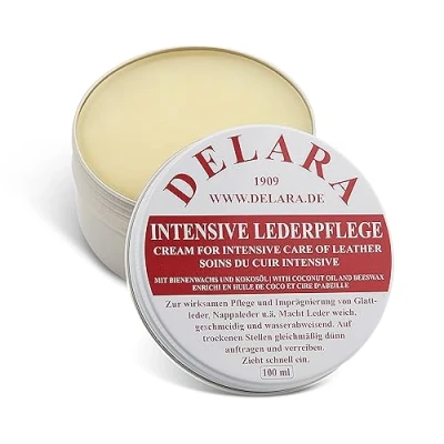 Afbeelding van DELARA Intensieve leerverzorging, kleurloos, 100 ml geïmpregneerd en beschermt leer zeer effectief. Nieuwe formule met hoogwaardige kokosolie bijenwas Made in Germany