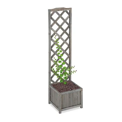 Afbeelding van Relaxdays klimrek met plantenbak, weerbestendig, hout, voor balkon, tuin, rozen, klimop, 25 l, rankhulp, grijs