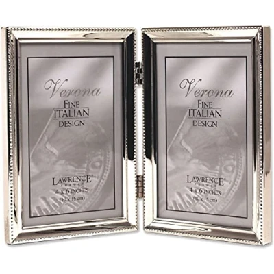 Afbeelding van Lawrence Frames Bead Border Design, 4x6 dubbel, zilver