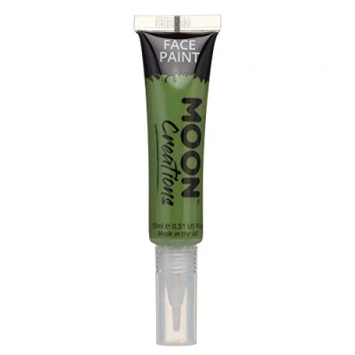 Afbeelding van Moon Creations Gezichts en lichaamsverftubes met kwastapplicator, gebruiksklaar, dierproefvrij, gezichtsverf, kostuums, feesten, Halloween, voor kinderen, volwassenen (groen, 15 ml)