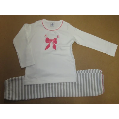 Afbeelding van Petit Bateau Pyjama Meisje Wit Strik Broek streep 6 jaar 114