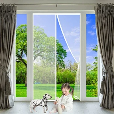 Afbeelding van Vliegennetten voor deuren, 100 x 260 cm magnetische hordeur, automatische afdichting, horren om vliegen buiten te houden Eenvoudig installeren, Wit