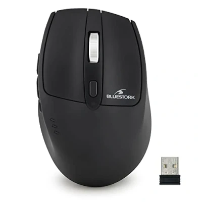 Afbeelding van BlueStork Draadloze muis, 2,4 GHz, oplaadbaar, nano USB ontvanger, ergonomisch ontwerp, stille klik, 1600 dpi, compatibel met pc/Mac/Laptop Nieuw 2022 (zwart) M WL R2 B