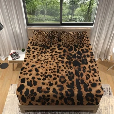 Afbeelding van DXHome Hoeslaken, 140 x 200 cm, luipaardpatroon, bruin, matrasbeschermer van microvezel, matrasbeschermer, ademend hoeslaken voor kinderen, jongeren