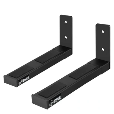 Afbeelding van Pyle Speaker Wall Mount, Paar luidsprekerstandaards, Sound Bar Speaker, Grote of kleine luidsprekers, Center Channel Verstelbare en uitschuifbare lengte, 100 lbs capaciteit, zwart (PSTNDW17)