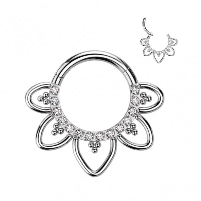 Afbeelding van Piercing clicker Filigree sierlijk met steentjes titanium 10 mm