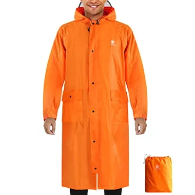 Afbeelding van Anyoo Unisex waterdichte draagbare lichtgewicht regenjas Compacte regenponcho met capuchon Herbruikbaar mouwen voor buitenshuis werken Backpacken Kamperen Oranje
