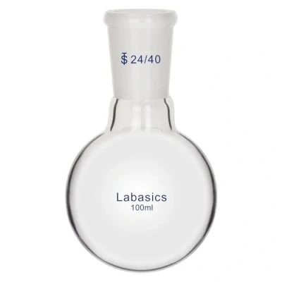 Afbeelding van Labasics Glazen Rondbodemkolf, Borosilicaatglas Zware Wand Korte Hals Rondbodemkolf RBF Enkelhalskolf met 24/40 Standaard Taperaansluiting, 100 ml