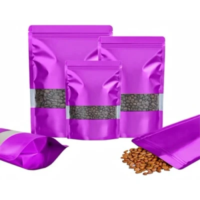 Afbeelding van Rimiko 50 stuks Hersluitbare Mylar Stazak, Ritssluiting Plastic Zakjes voor Voedsel, Rits Aluminiumfolie Zakken met Doorzichtig Venster, Ziplock Kleurverpakking (Paars, 12x20 cm)