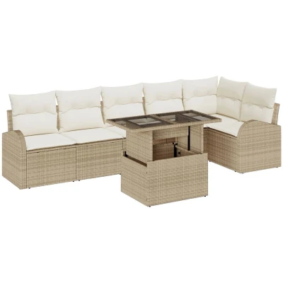 Afbeelding van vidaXL 7 delige tuinset met kussens in beige poly rattan