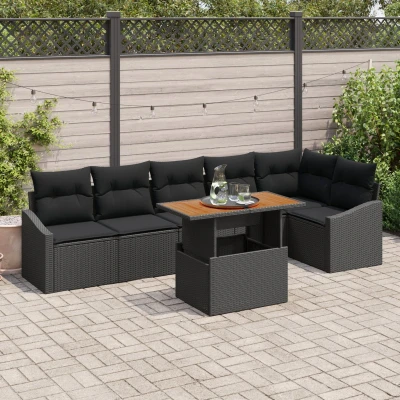 Afbeelding van vidaXL Tuinbank Set van 7 Zwart Rattan delige Tuin Eetset