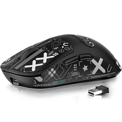 Afbeelding van ATTACK SHARK X3 49g SUPERLIGHT muis met tape, PixArt PAW3395 gamingsensor, BT/2.4G draadloze/bedrade gamingmuis, 6 instelbare DPI 26000, 200 uur batterij, kantoormuizen voor Win11/Xbox/PS/Mac (zwart)