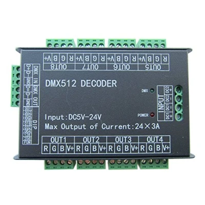 Afbeelding van High Power 24 kanaals RGB 3A/CH DMX512 Controller Led Decoder Dimmer 500Hz Flicker Free Smoother Dimming DMX signaalindicator, flitser, functie DC 5V 24V