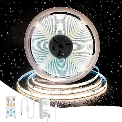 Afbeelding van PAUTIX COB ledstrip, natuurlijk wit, 4000 K, waterdicht, IP65,10 m, 480 leds/m, 24 V, CRI93+ ledstrip met RF afstandsbediening en GS voeding voor thuis, keuken, doe het zelf