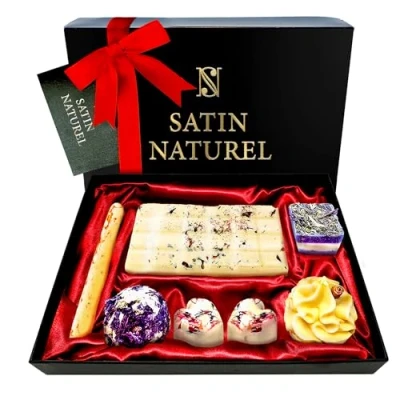 Afbeelding van Satin Naturel Geschenkset voor Vrouwen Luxe Bruisballen bad, Zeep set met Badbruisballen en Badparels van essentiële oliën shea butter (ongeraffineerd), ideaal huidverzorging ter ontspanning, Badset 7 stuks