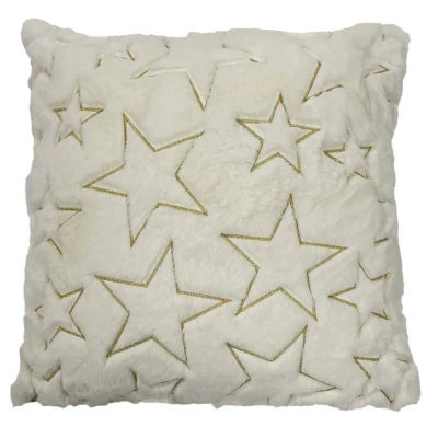 Afbeelding van STELLA Sierkussen 45x45 cm kerstkussen met gouden sterren Snow white wit