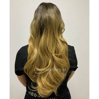 Afbeelding van Dermarolling Clip In Half Wig Hairextensions 61cm. (24inch) Donker Blond Ombre #MIX