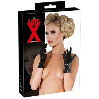 Afbeelding van Latex Korte Handschoenen met Strakke Pasvorm Perfecte Accessoire voor Fetish Outfit Maat L Zwart