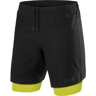 Afbeelding van Ultra 2 in 1 Short met Zak Rits voor Heren Zwart/Lime Punch (Groente)
