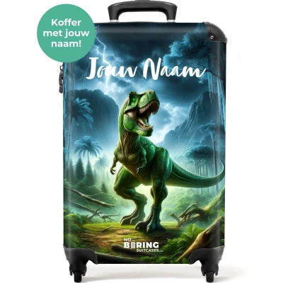 Afbeelding van NoBoringSuitcases.com® Kindertrolley jongen dino Kinderkoffer jongens met naam Handbagage koffer lichtgewicht Reiskoffer wieltjes Past binnen 55x40x20 en 55x35x25