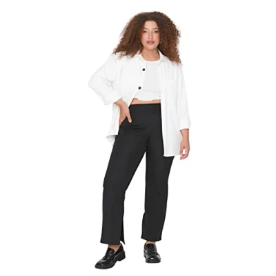 Afbeelding van Trendyol Dames hoge taille flare plus size broek, Zwart, 46, 72 NL