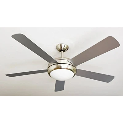 Afbeelding van AireRyder Ursa Plafondventilator met verlichting en afstandsbediening, behuizing satijn nikkel, vleugelkleur zilver/walnoot, 132 cm