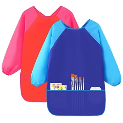 Afbeelding van Hoxfly 2 Schorten voor kinderen van 5 tot 10 jaar, blouse, slabbetje, lange mouwen, 3 zakken, kinderen, kunstenaars, schorten, kunst en handwerk, schilderen, keuken, blauw Rood (medium),