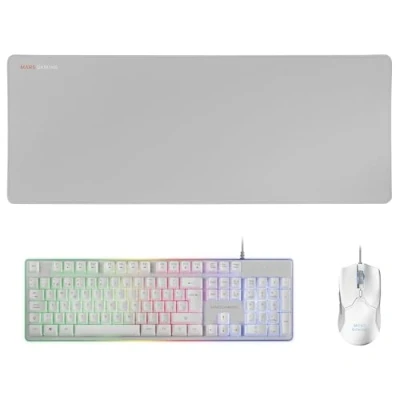 Afbeelding van Toetsenbord met Gaming Muis Mars MCPXWES Wit QWERTY Spaans LED RGB