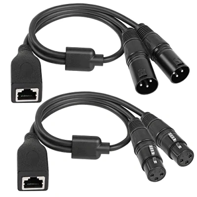 Afbeelding van GELRHONR Dual XLR 3Pin Mannelijke naar RJ45 Vrouwelijke Adapterkabel, DMX Verlengkabel Gebruik Cat5 Ethernet voor CON Controller Serie Zwart/1.7Ft