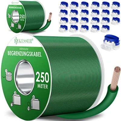 Afbeelding van KESSER® begrenzingskabel 500 m +24 kabelconnectoren voor robotmaaier grasmaaier, accessoireset, begrenzingsdraad, universeel zoekkabel, compatibel met Gardena/Bosch/Worx/Einhell/Honda/ROBOMOW