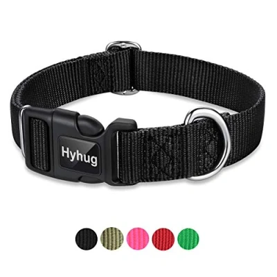 Afbeelding van Hyhug Design Classic Basic nylon hondenhalsband, kan hondenpenning installeren (medium, zwart)