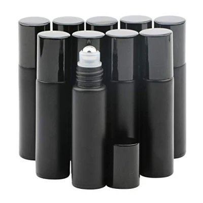 Afbeelding van Rowiz 10 STKS ml matglazen fles lekvrije glazen etherische olie roller flessen set met roestvrijstalen ballen en geanodiseerd aluminium schroefdop voor parfum aromatherapie oliën, Zwart, 10ml