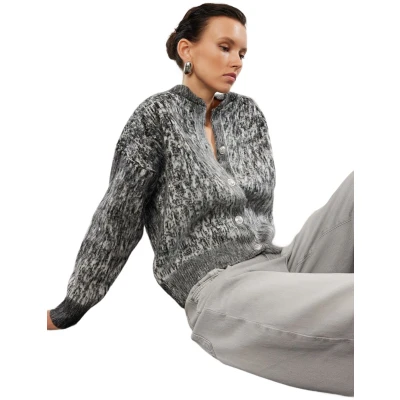 Afbeelding van Trendyol Antraciet Zachte Textuur Patroon Jas Look Gebreide Cardigan Twoaw25Hi00185