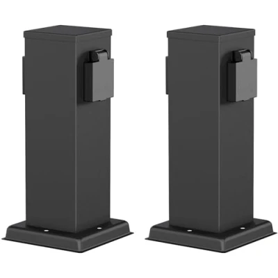 Afbeelding van ledscom.de 2 tuincontactdoos POLLY voor buiten, IP44, weg, roestvrij staal, zwart, hoekig, 27 cm