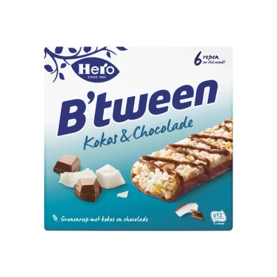 Afbeelding van Tussendoortje Hero B&#039;tween kokos chocolade 6pack reep 25gr
