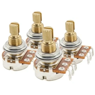 Afbeelding van Musiclily Pro Messing Schroefdraad Mini Metric Split Shaft A250K Logaritmische Potmeter voor Elektrische Gitaar en Basgitaar (4 Stuks)